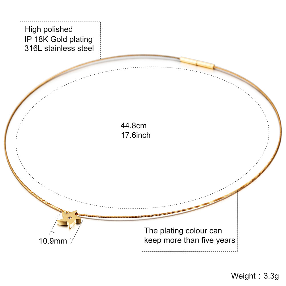 Cable high polished pentagram necklace-NSSN617ST