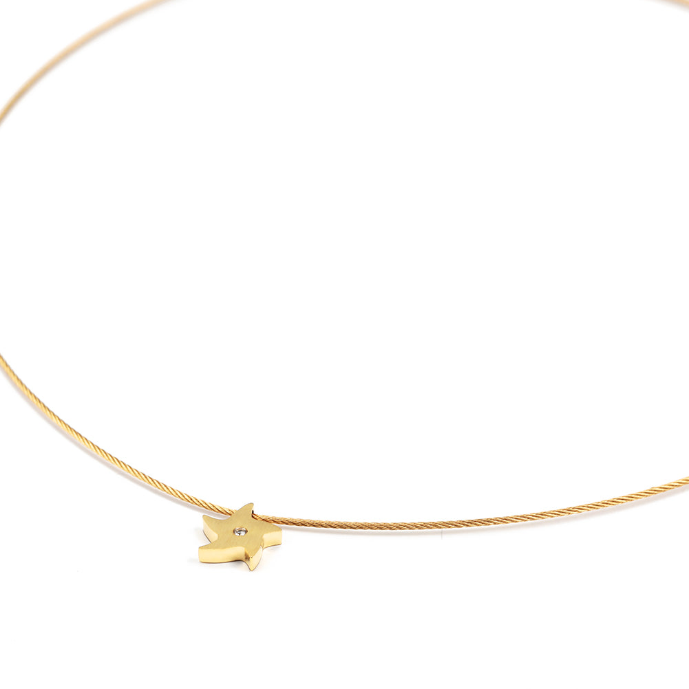 Cable high polished pentagram necklace-NSSN617ST