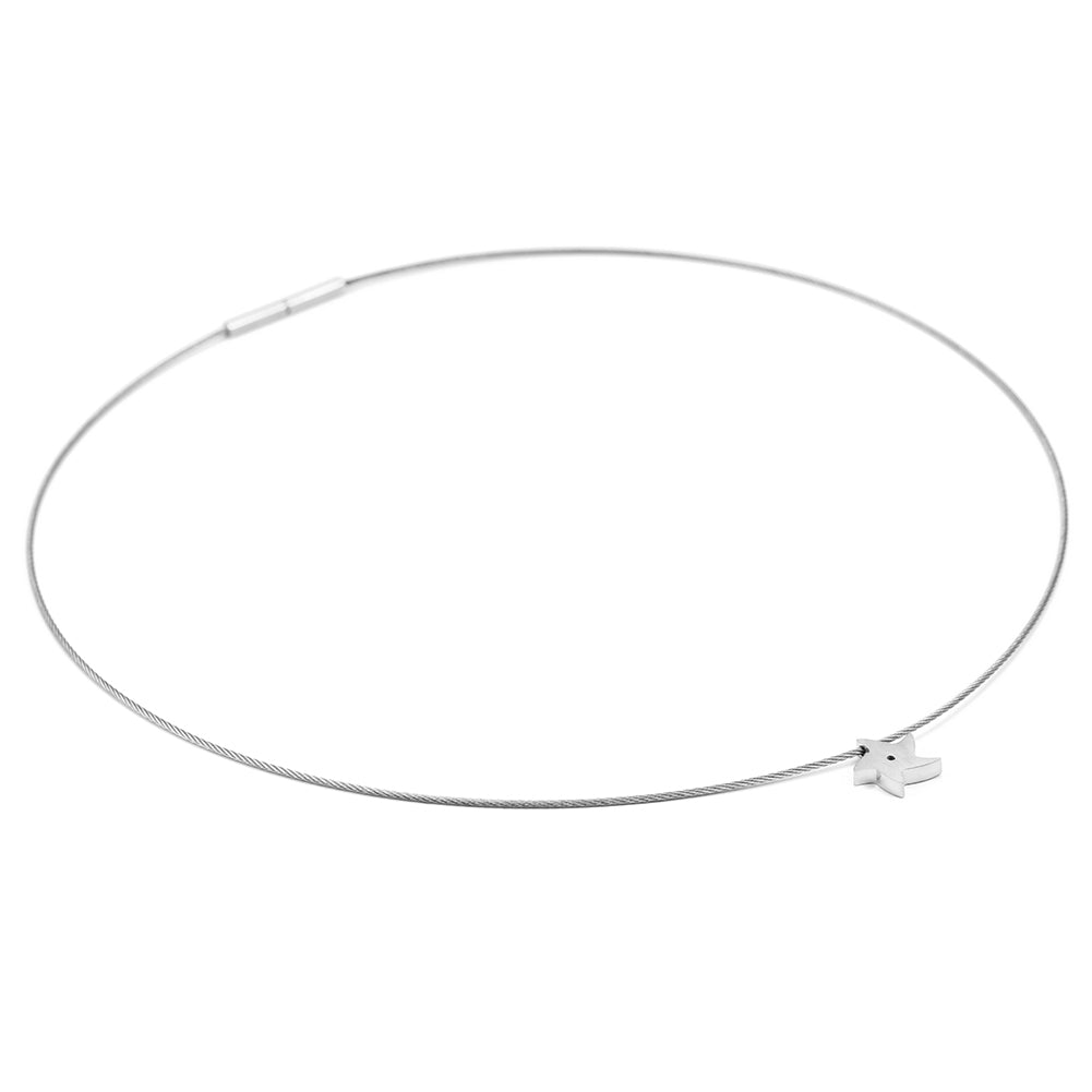 Cable high polished pentagram necklace-NSSN617ST