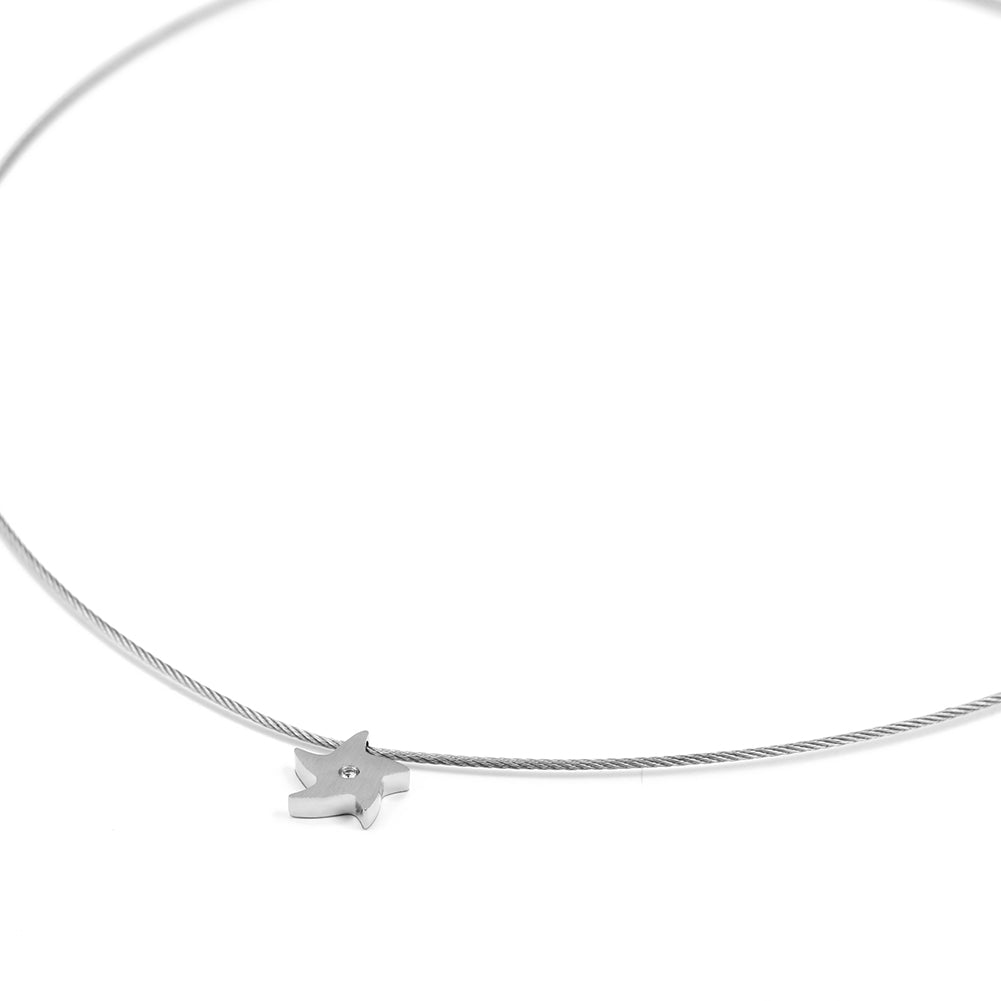 Cable high polished pentagram necklace-NSSN617ST