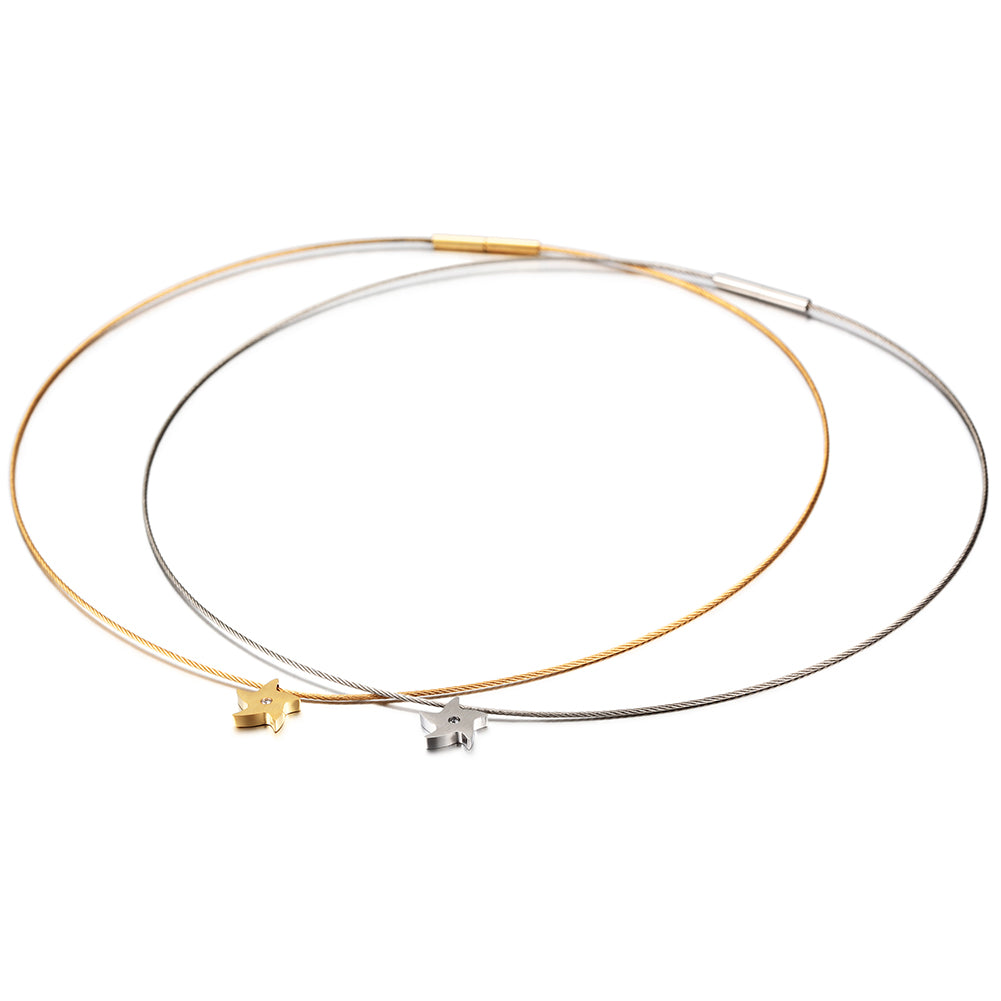 Cable high polished pentagram necklace-NSSN617ST
