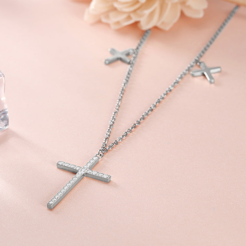 Cross zircon necklace-NSSN636ST