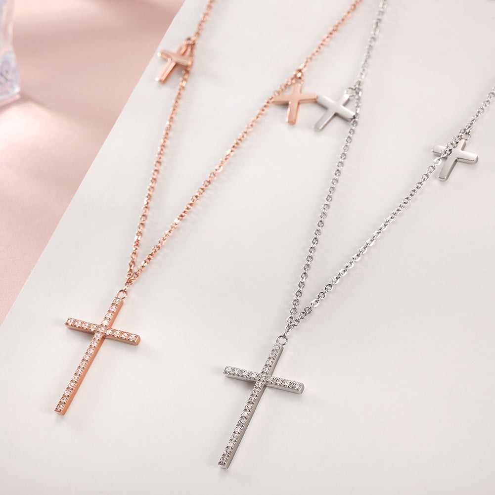Cross zircon necklace-NSSN636ST