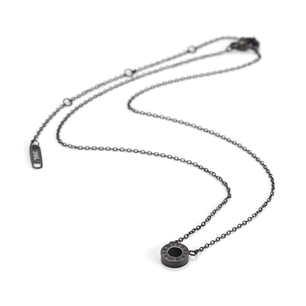 Round digital black gemstone necklace-NSSN642STBK