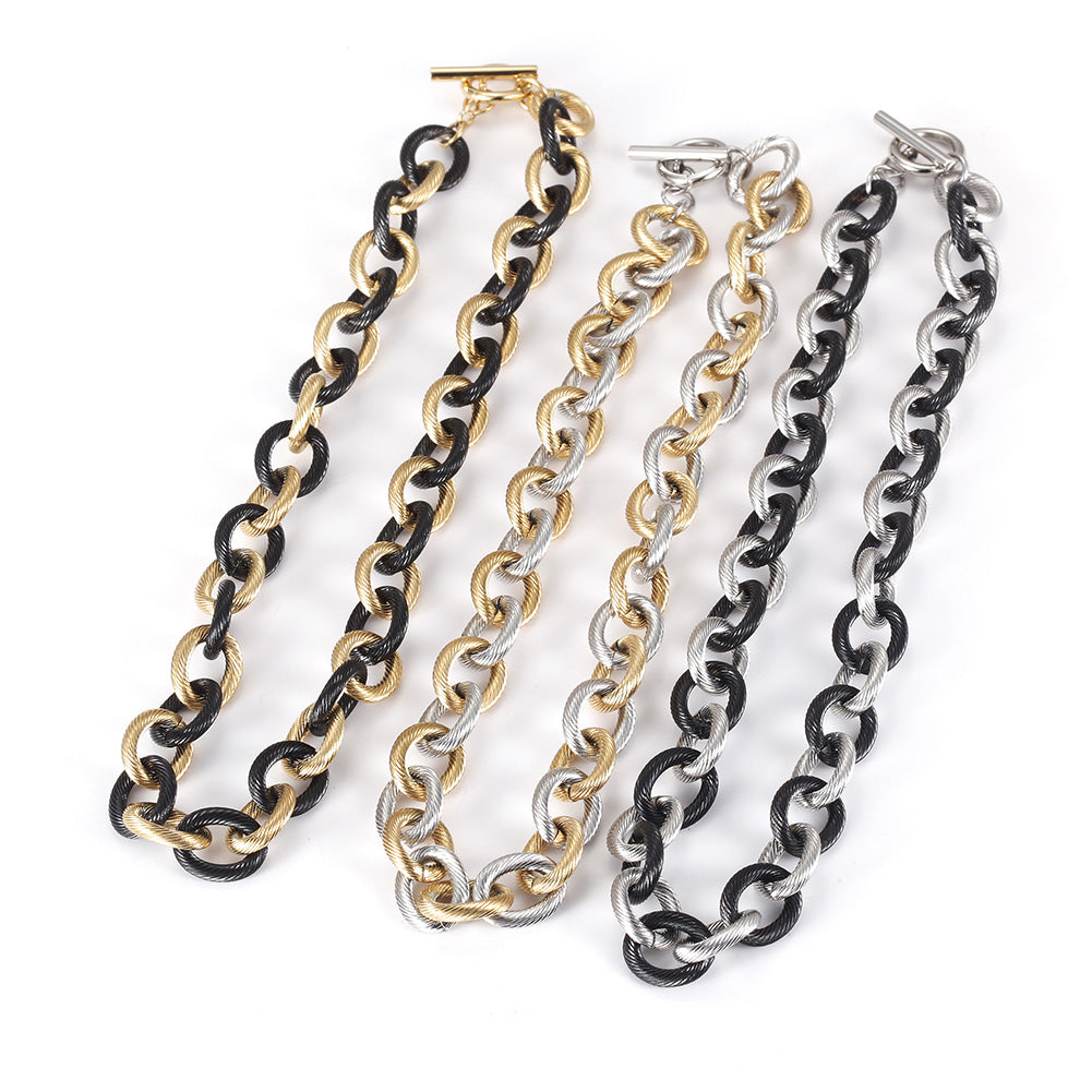 Intercolor Ring Buckle Necklace-NSSN689ST