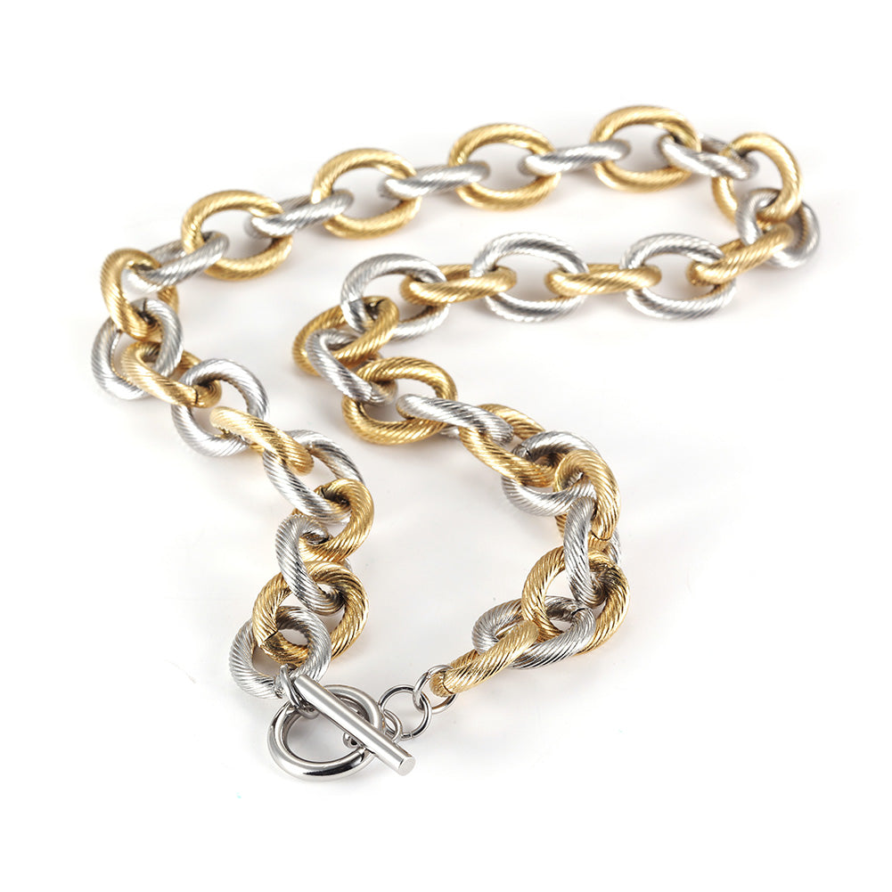 Intercolor Ring Buckle Necklace-NSSN689ST