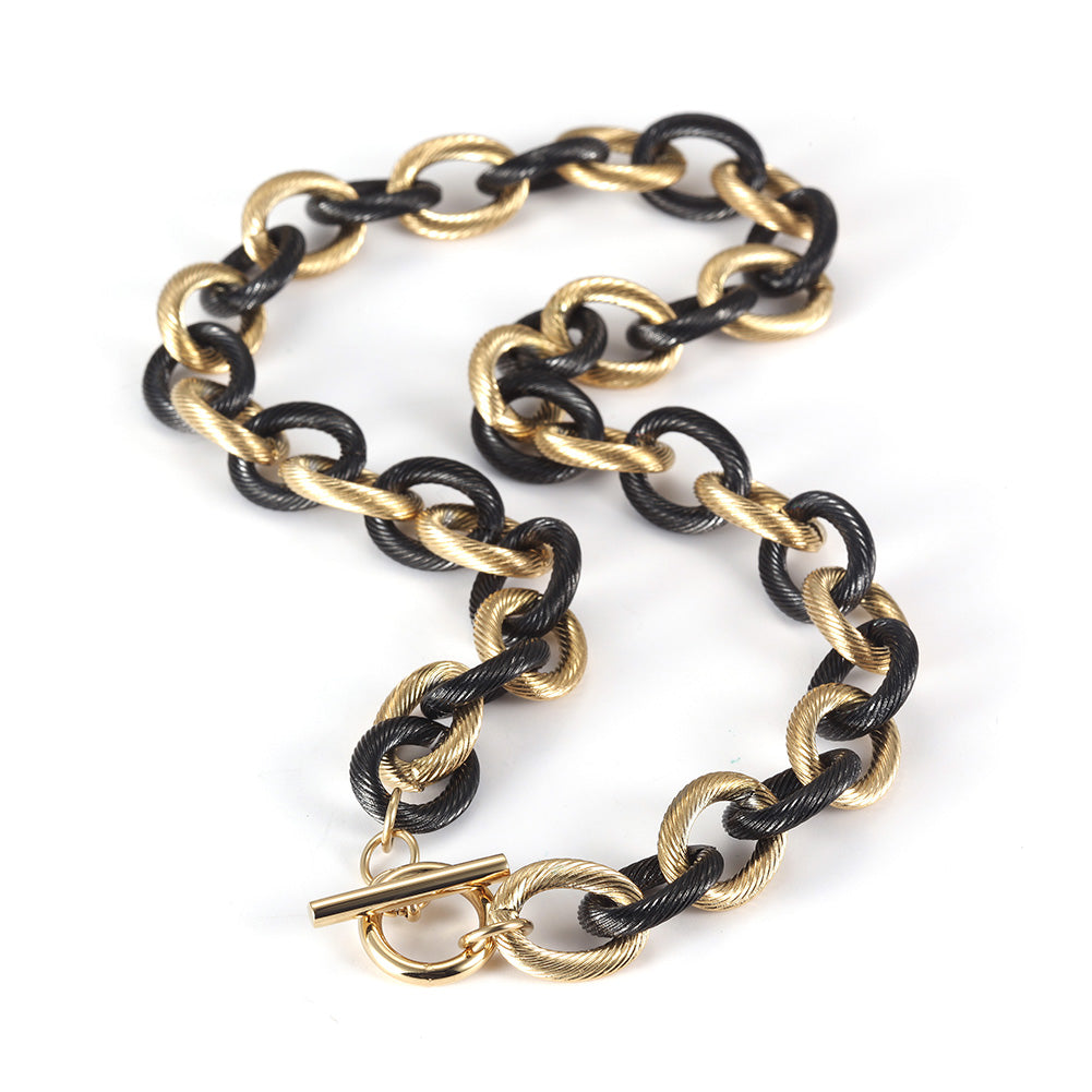 Intercolor Ring Buckle Necklace-NSSN689ST