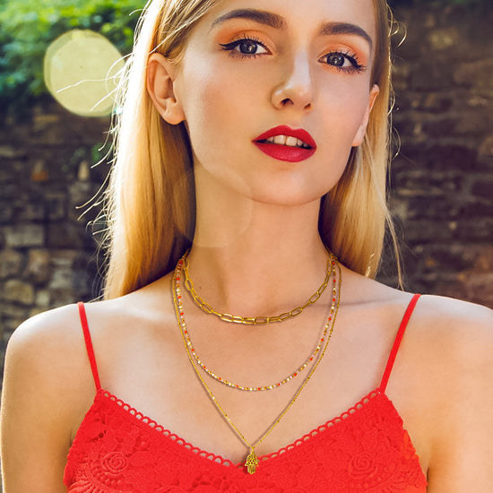 Multi layer golden palm necklace-NSSN717STGC