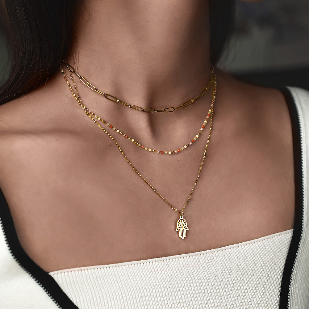 Multi layer golden palm necklace-NSSN717STGC