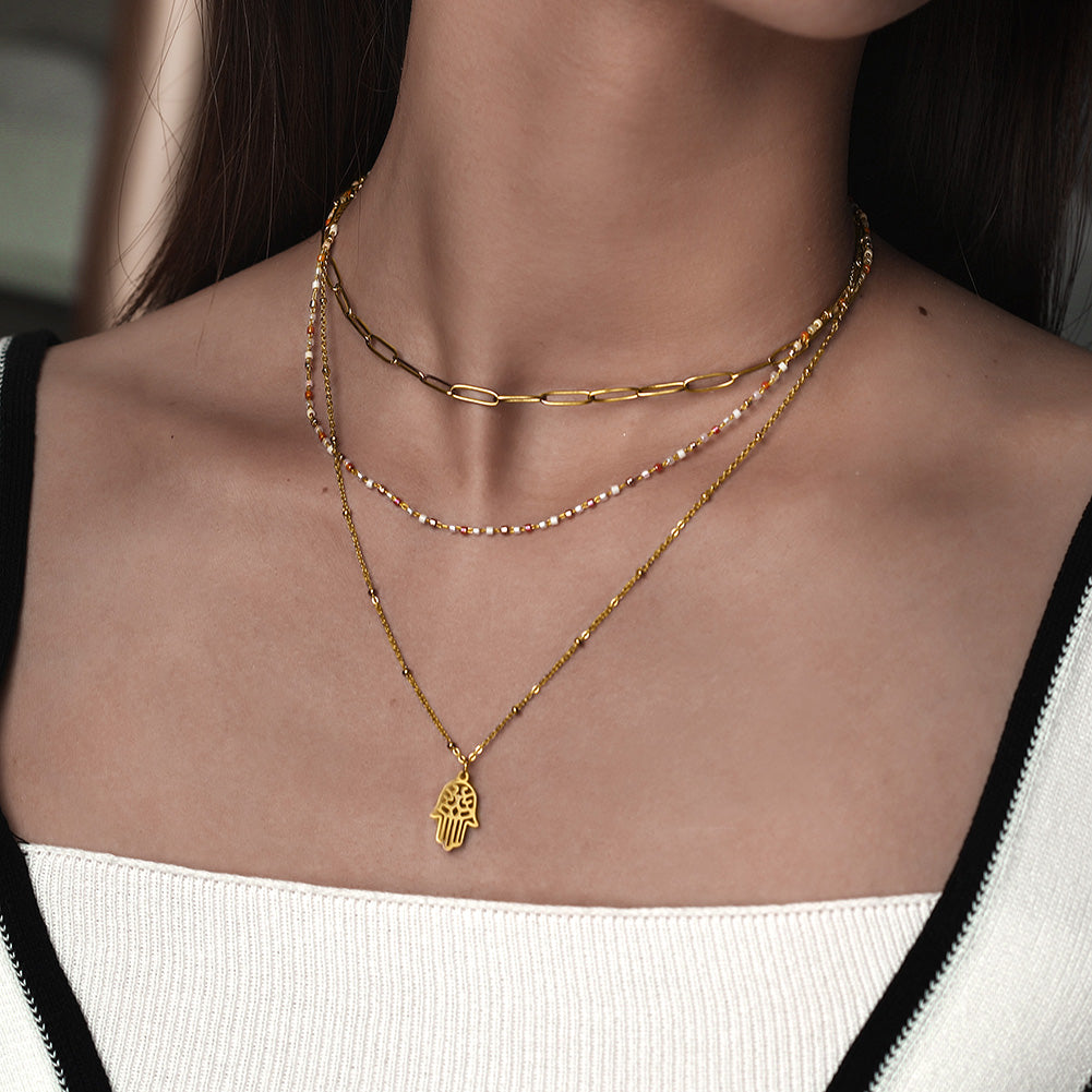 Multi layer golden palm necklace-NSSN717STGC