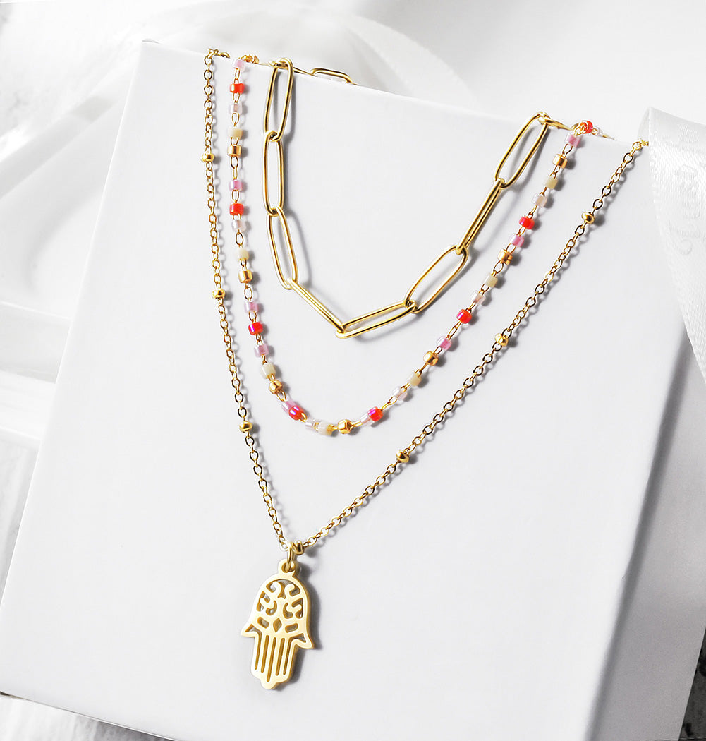 Multi layer golden palm necklace-NSSN717STGC