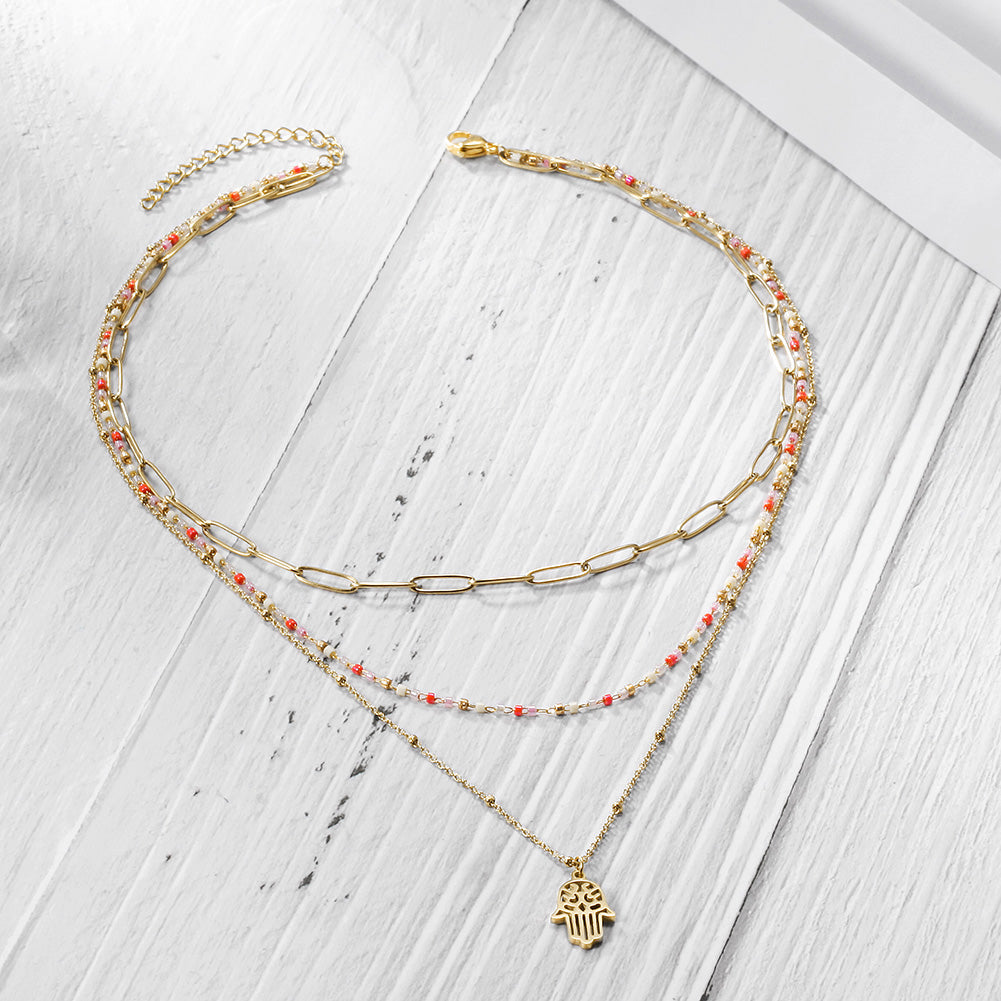Multi layer golden palm necklace-NSSN717STGC
