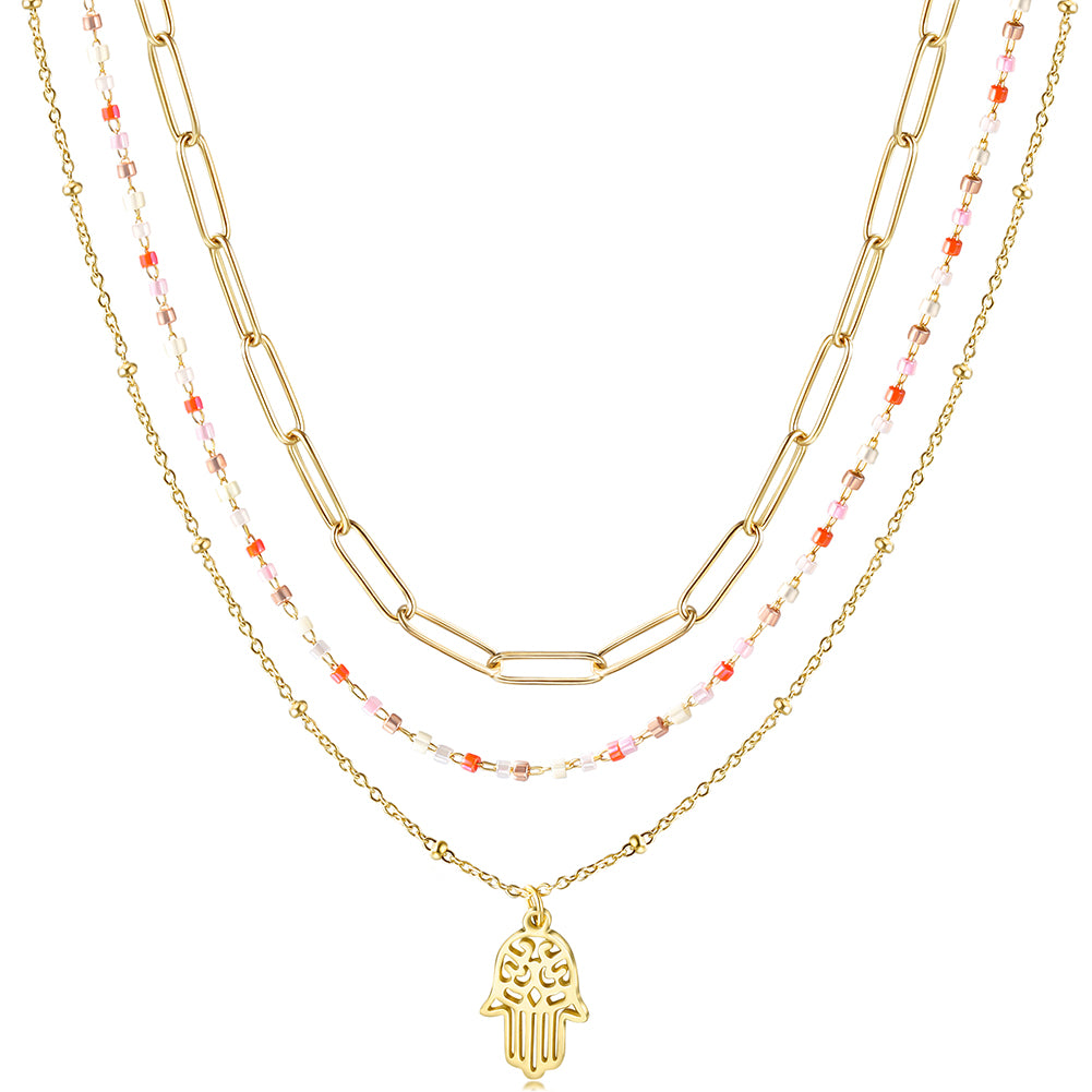 Multi layer golden palm necklace-NSSN717STGC