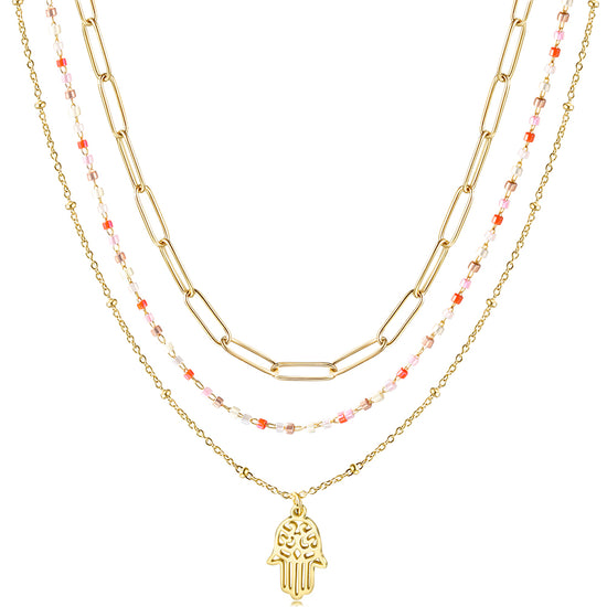 Multi layer golden palm necklace-NSSN717STGC