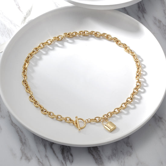 Stainless steel lock necklace-NSSN729STGC