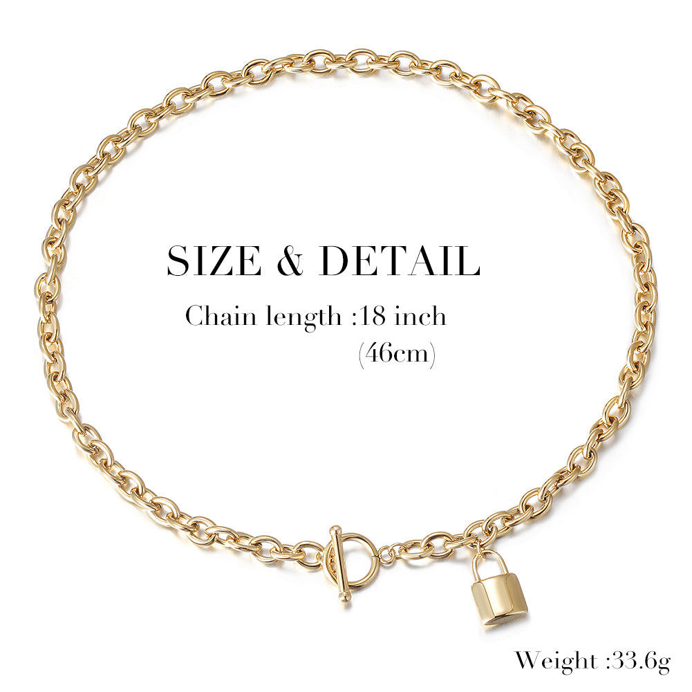 Stainless steel lock necklace-NSSN729STGC
