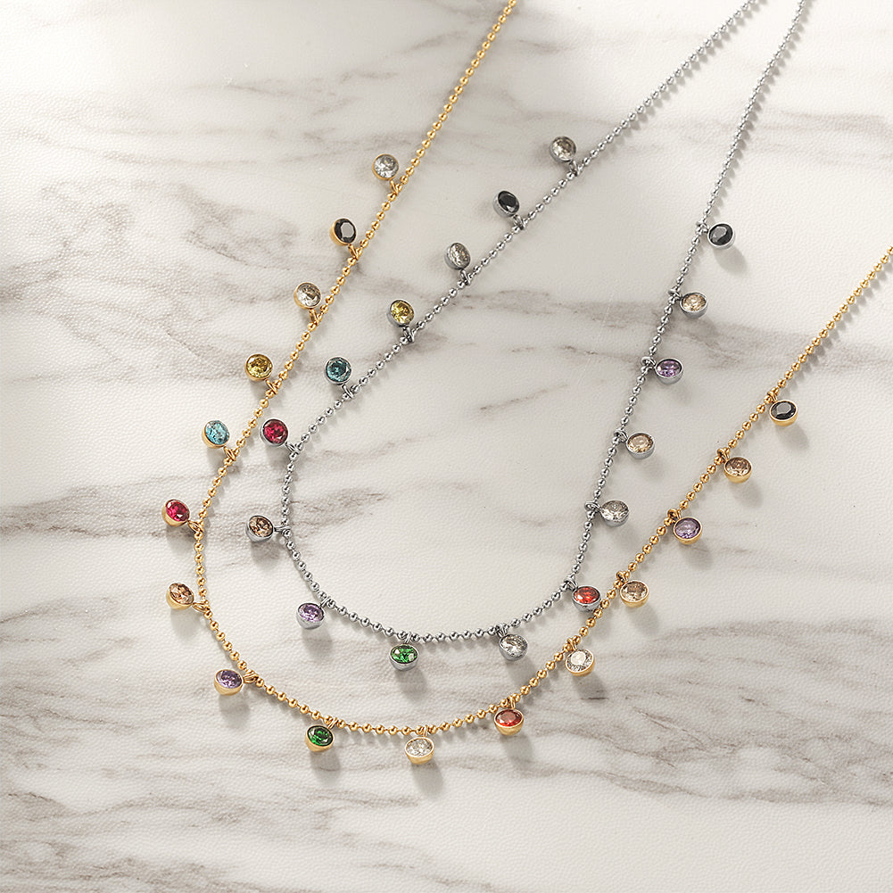 Colorful zircon inlaid necklace-NSSN739STGCZD