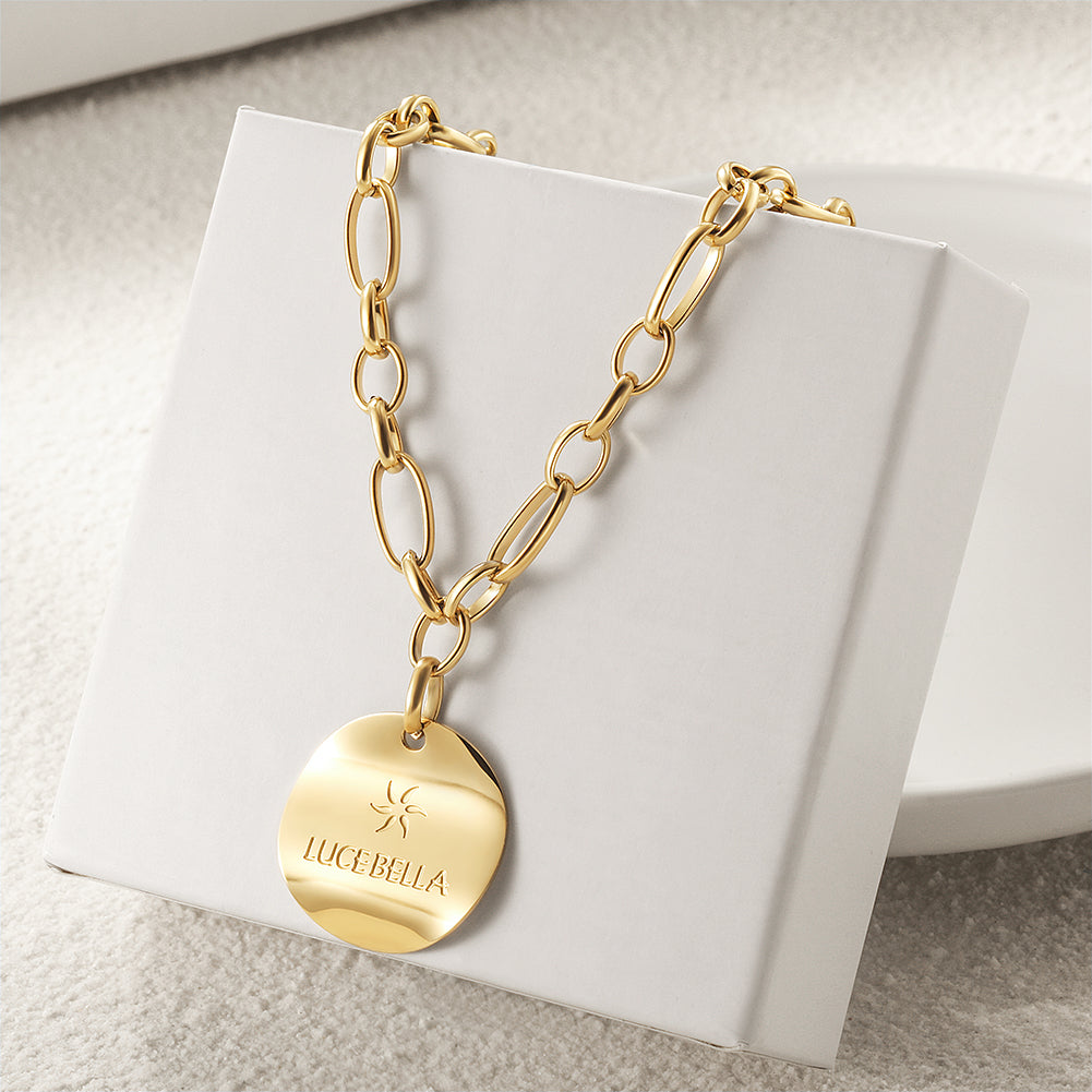 Stainless steel gold medal necklace-NSSN742STGC