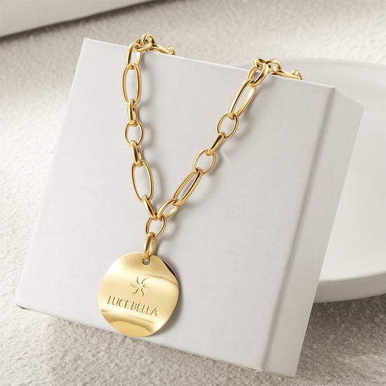 Stainless steel gold medal necklace-NSSN742STGC