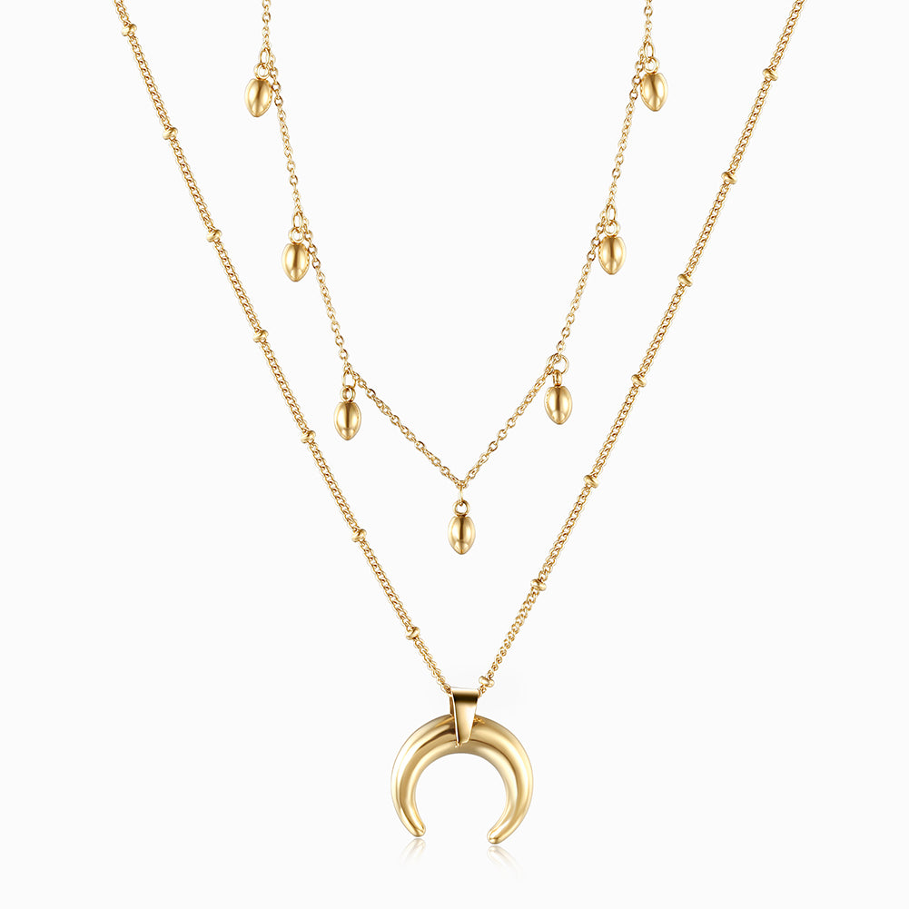 Double layered moon necklace-NSSN744STGC