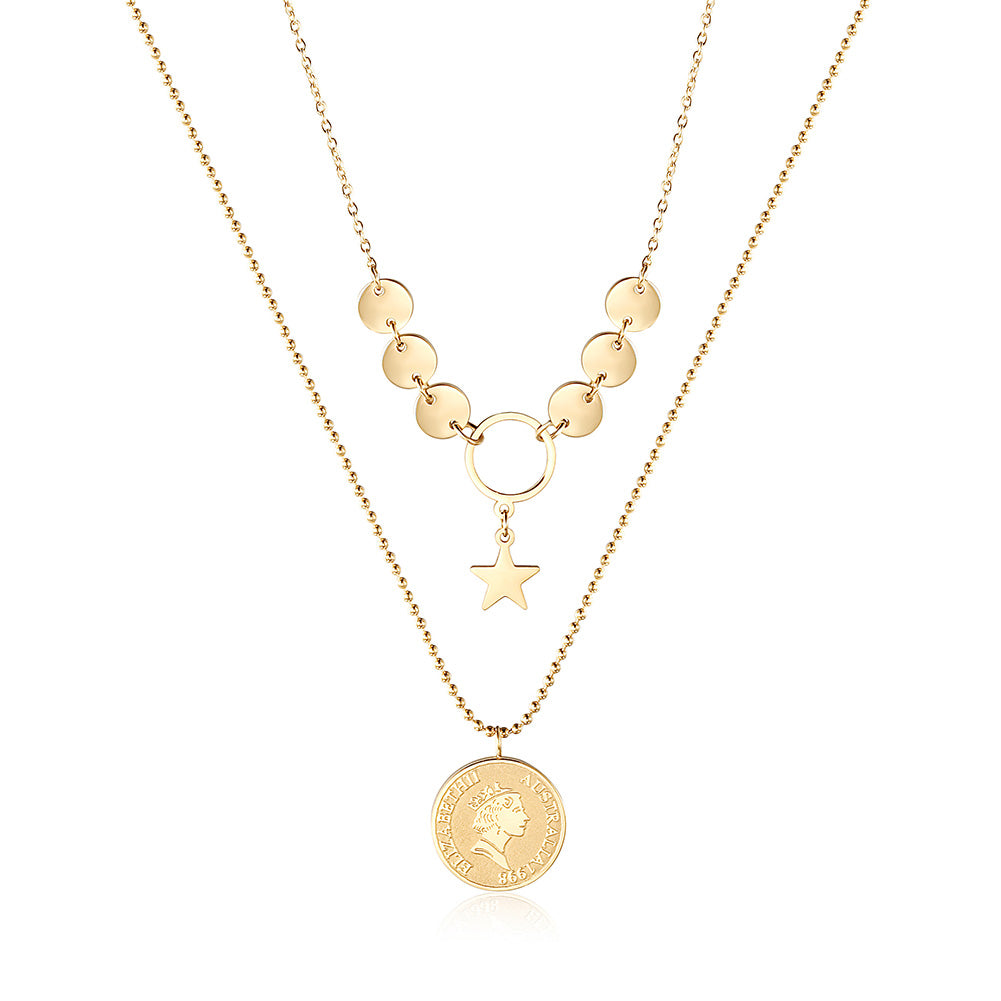 Queen's portrait gold medal necklace-NSSN747STGC