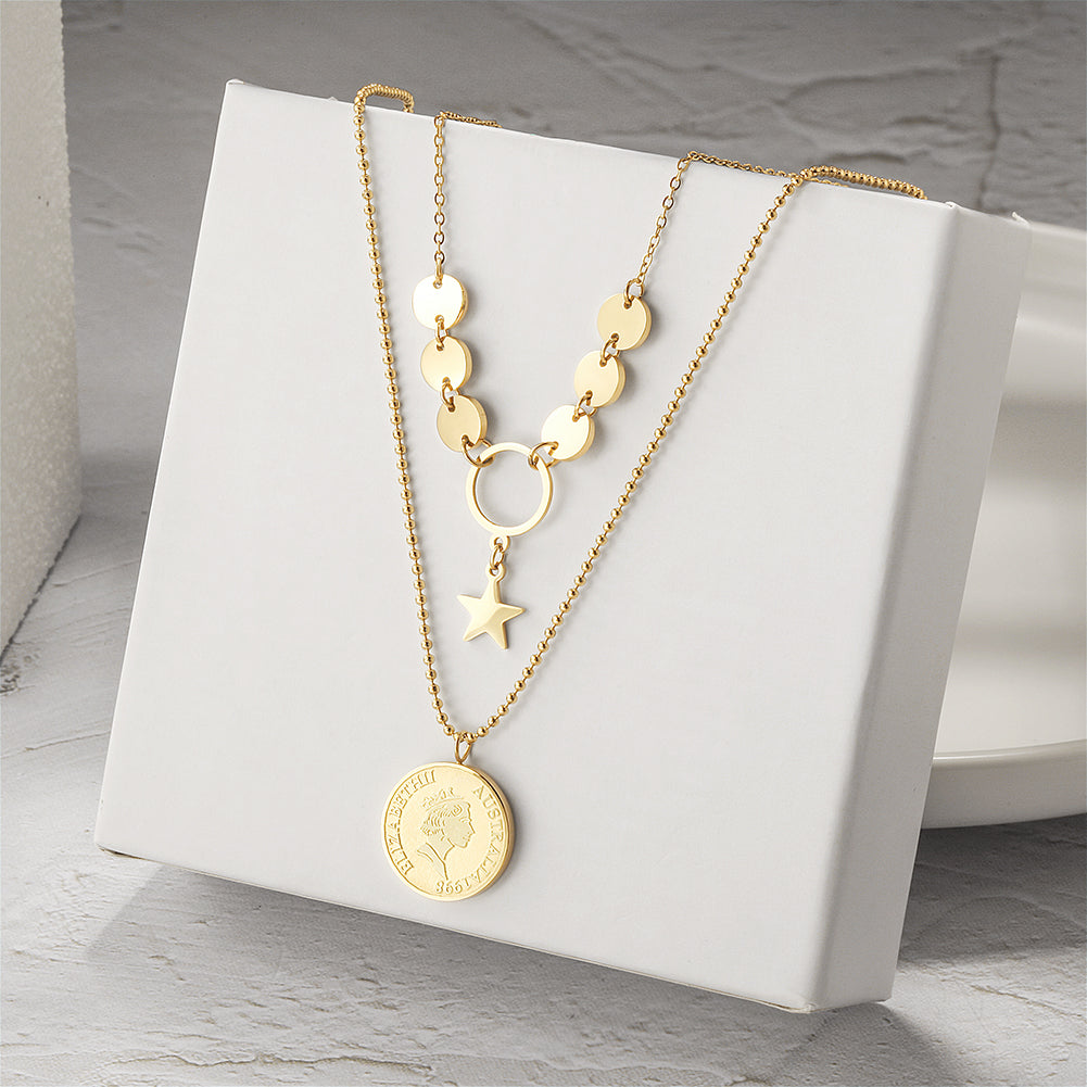 Queen's portrait gold medal necklace-NSSN747STGC