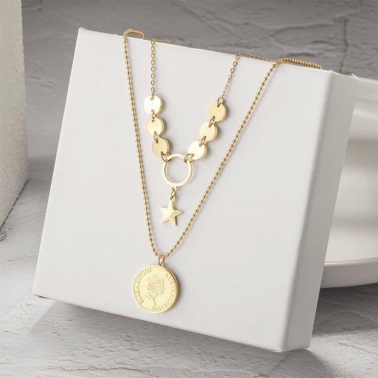 Queen's portrait gold medal necklace-NSSN747STGC