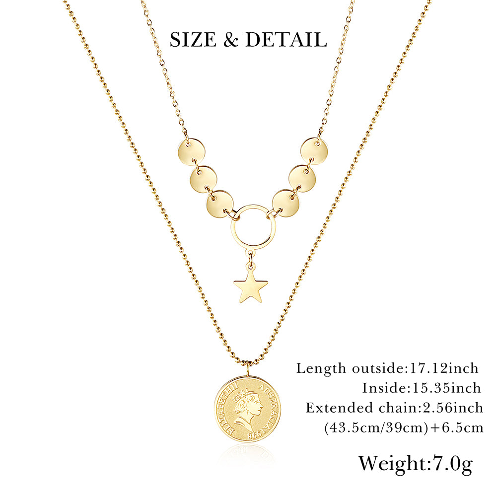 Queen's portrait gold medal necklace-NSSN747STGC