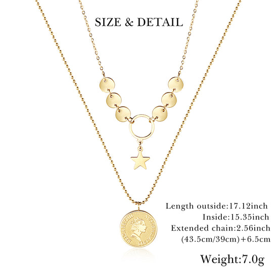 Queen's portrait gold medal necklace-NSSN747STGC