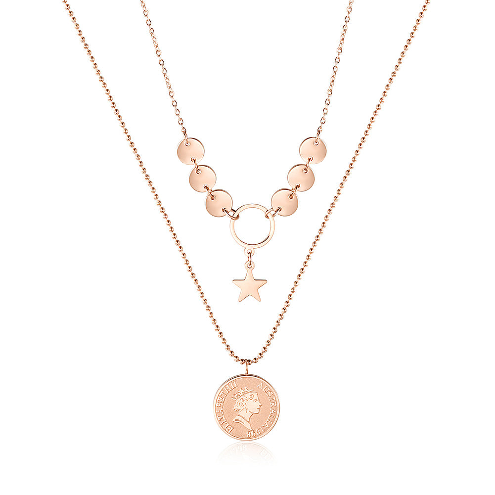 Queen's portrait gold medal necklace-NSSN747STGC