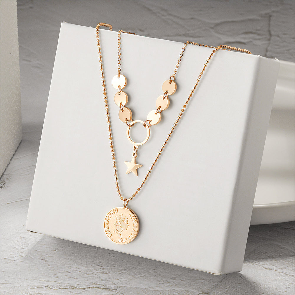 Queen's portrait gold medal necklace-NSSN747STGC