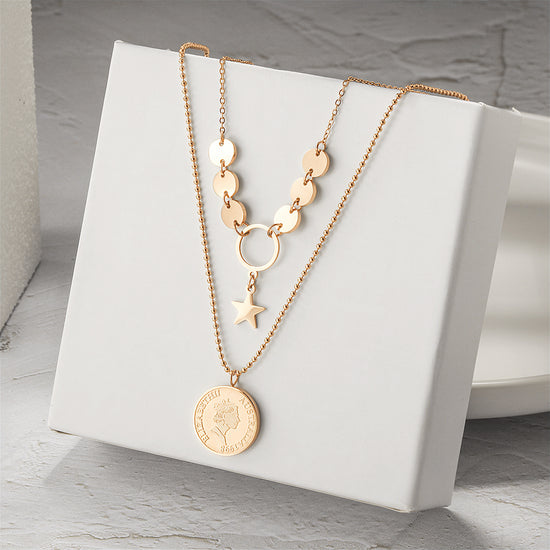 Queen's portrait gold medal necklace-NSSN747STGC