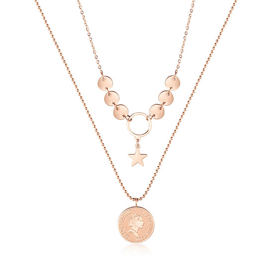 Queen's portrait gold medal necklace-NSSN747STGC