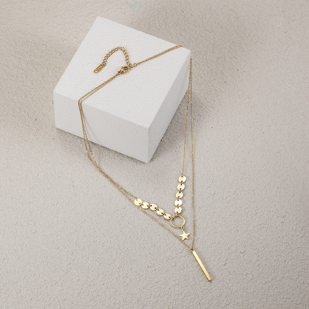 Double layered stainless steel necklace-NSSN748STGC