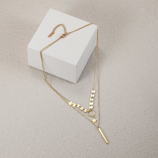 Double layered stainless steel necklace-NSSN748STGC