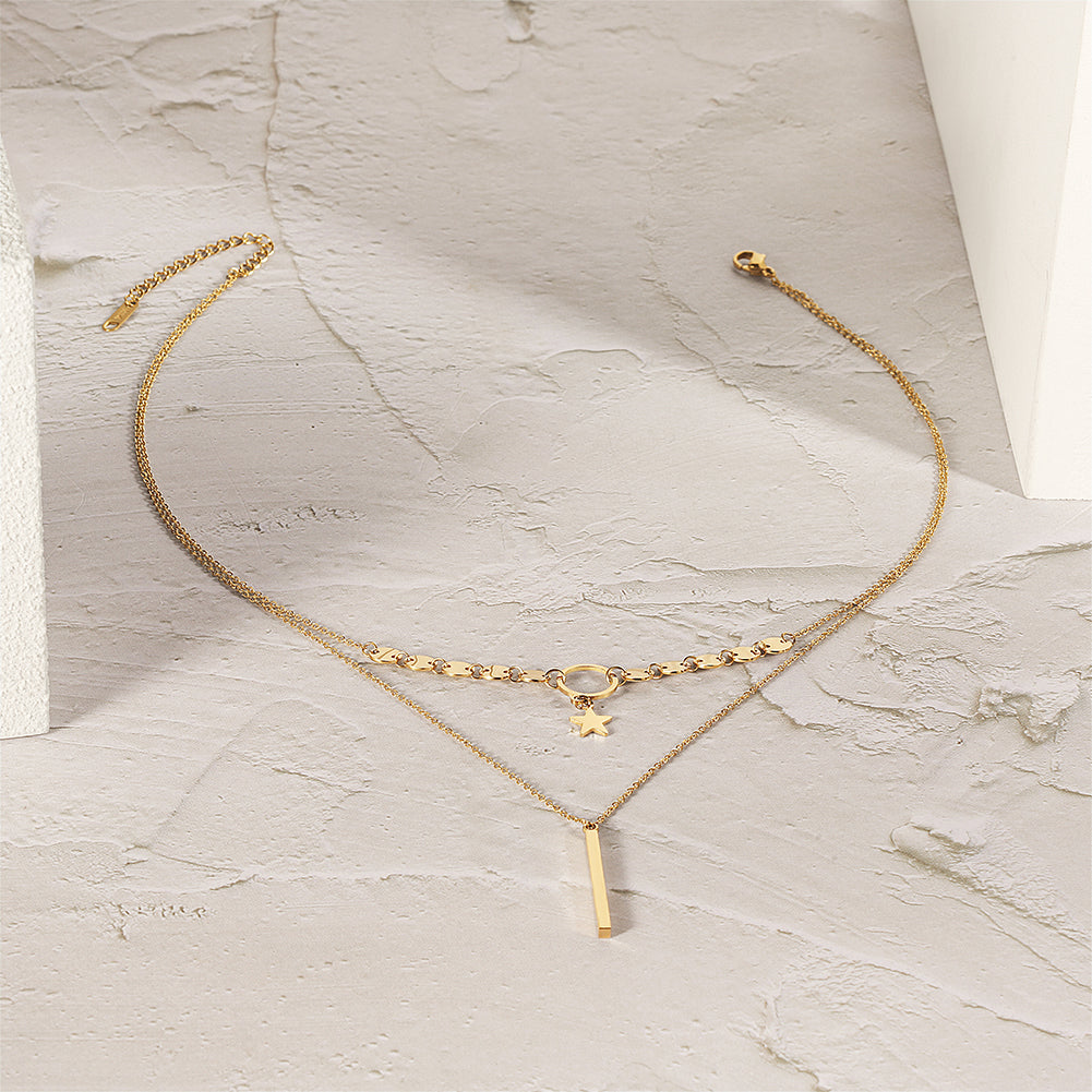 Double layered stainless steel necklace-NSSN748STGC