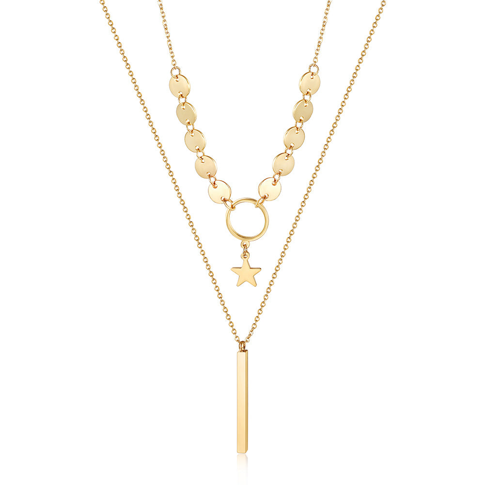Double layered stainless steel necklace-NSSN748STGC