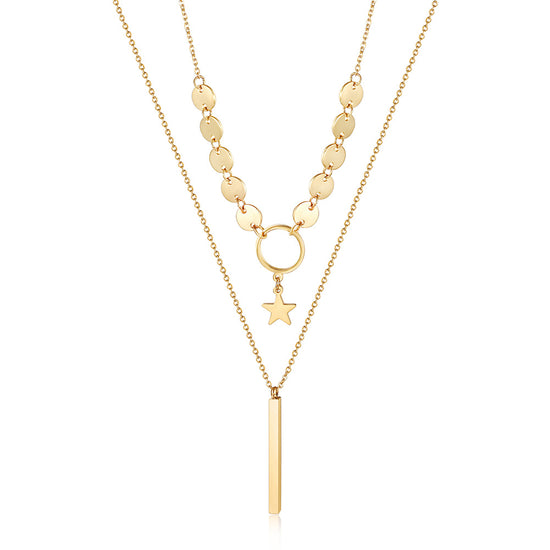 Double layered stainless steel necklace-NSSN748STGC