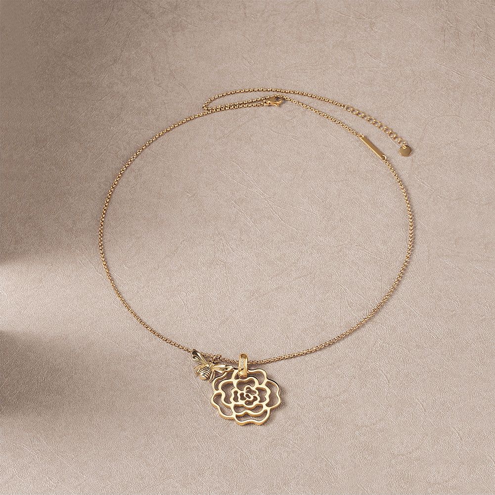 Flower hollow necklace-NSSN751STGCZD