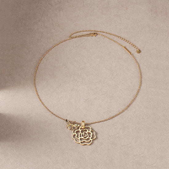 Flower hollow necklace-NSSN751STGCZD