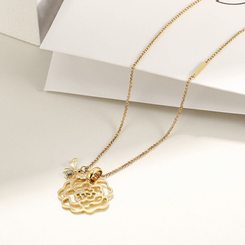 Flower hollow necklace-NSSN751STGCZD