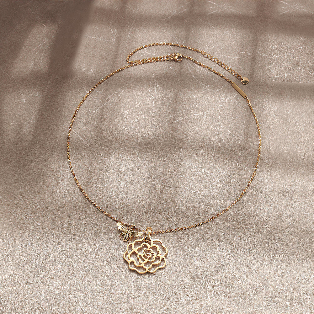 Flower hollow necklace-NSSN751STGCZD