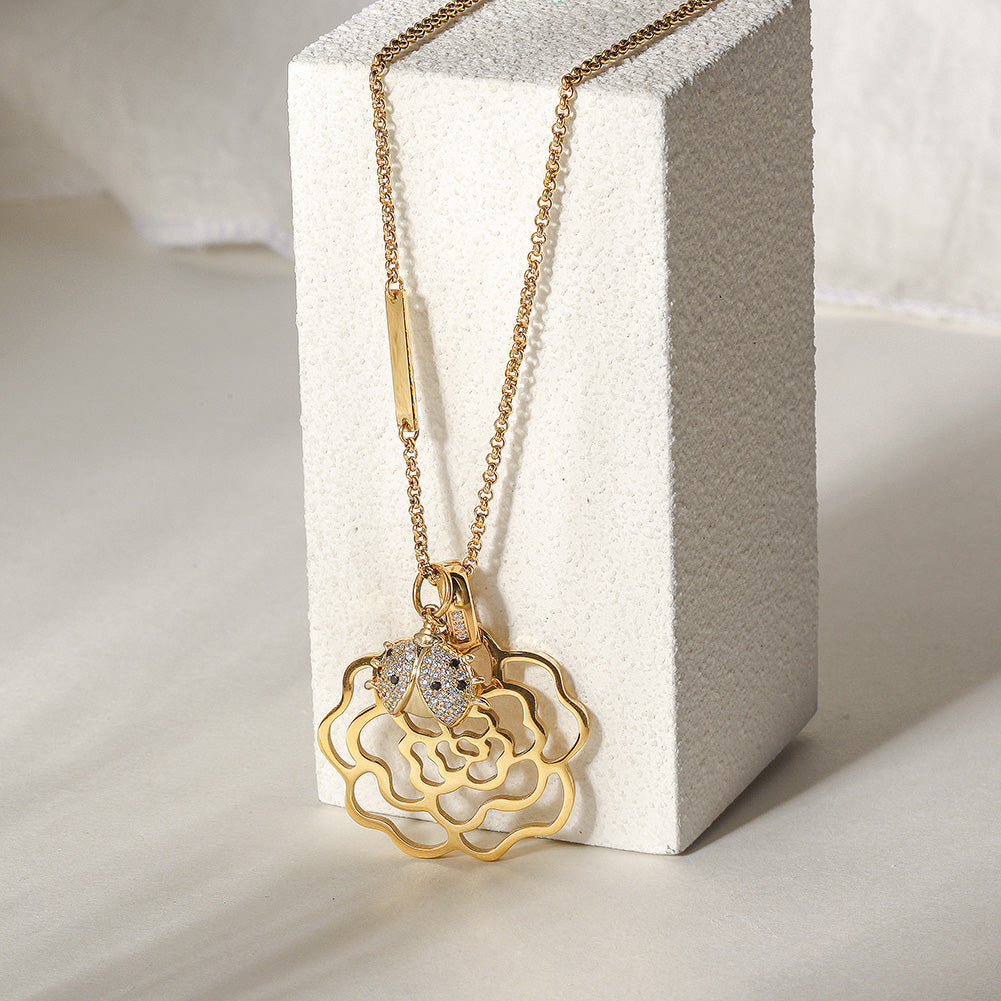 Flower hollow necklace-NSSN752STGCZD