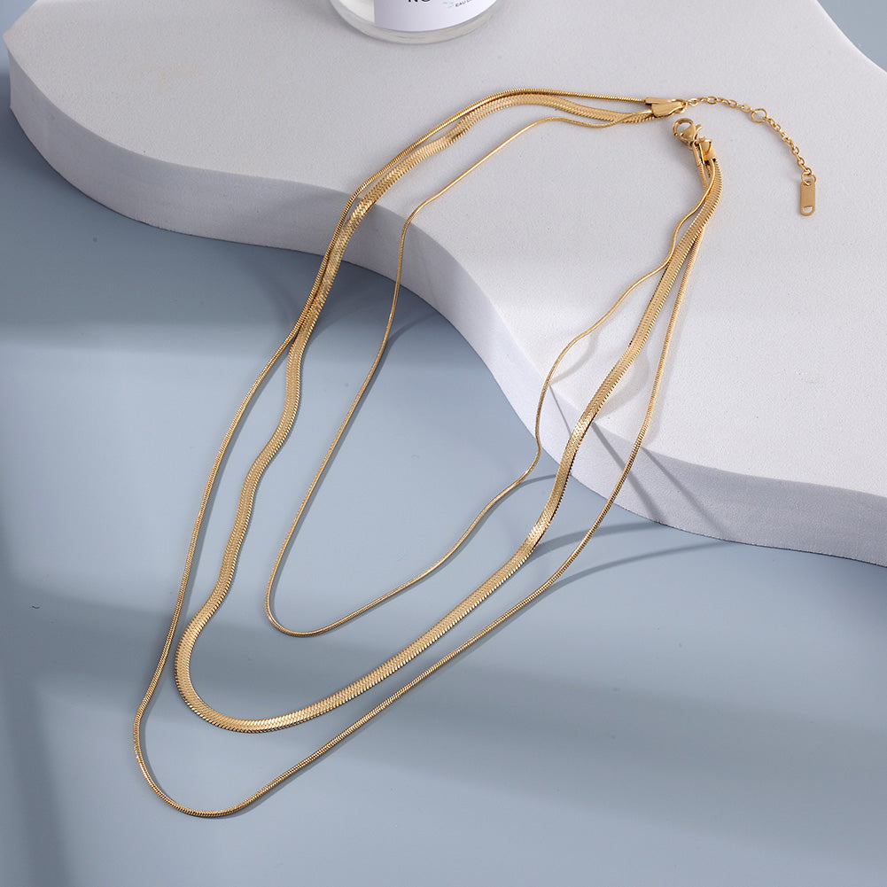 Three layer golden necklace-NSSN778STGC