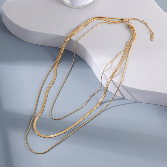 Three layer golden necklace-NSSN778STGC