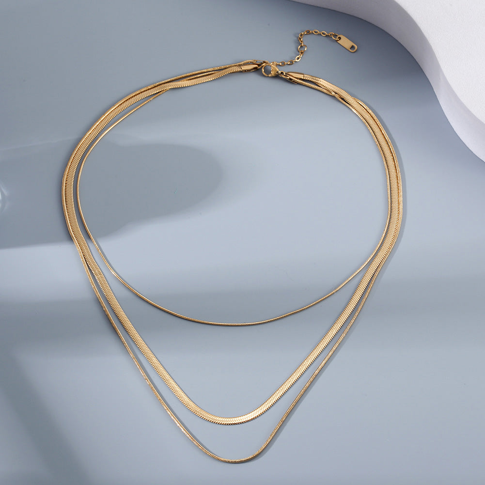 Three layer golden necklace-NSSN778STGC