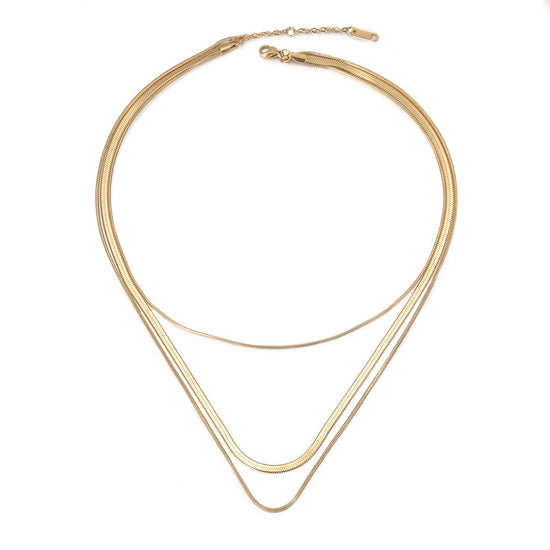 Three layer golden necklace-NSSN778STGC