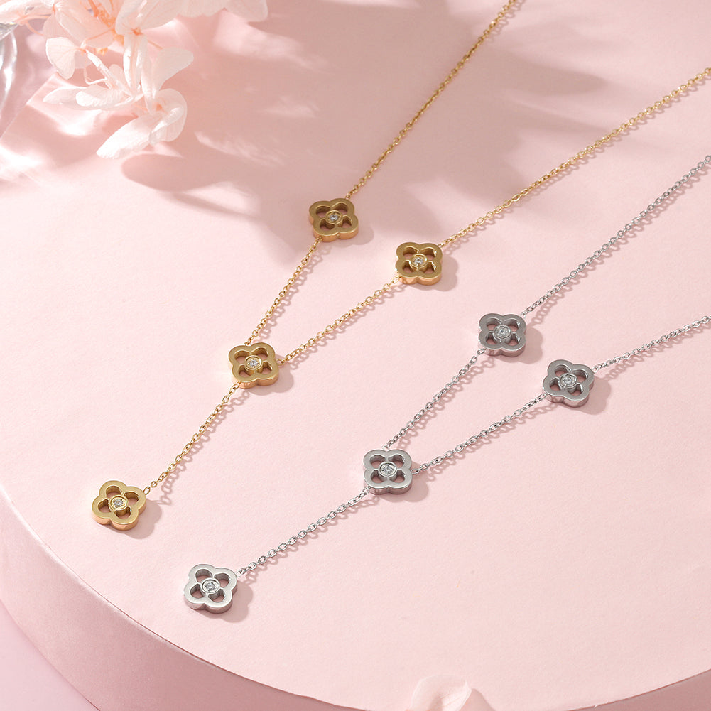 Hollow flower necklace-NSSN782ST