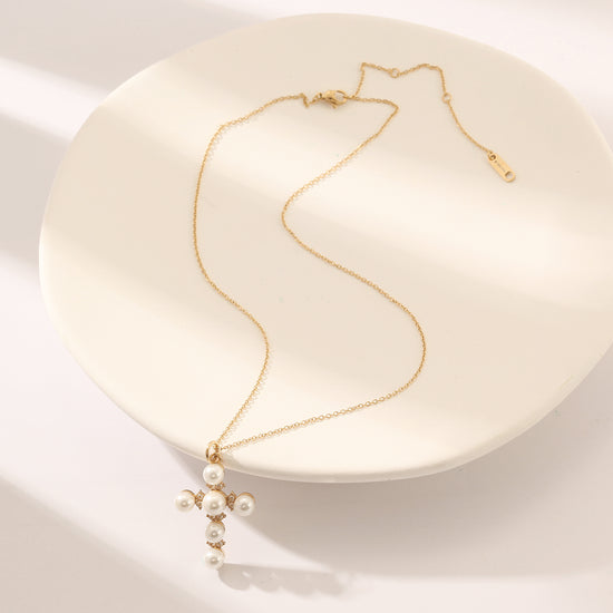 Cross pearl necklace-NSSN805ST