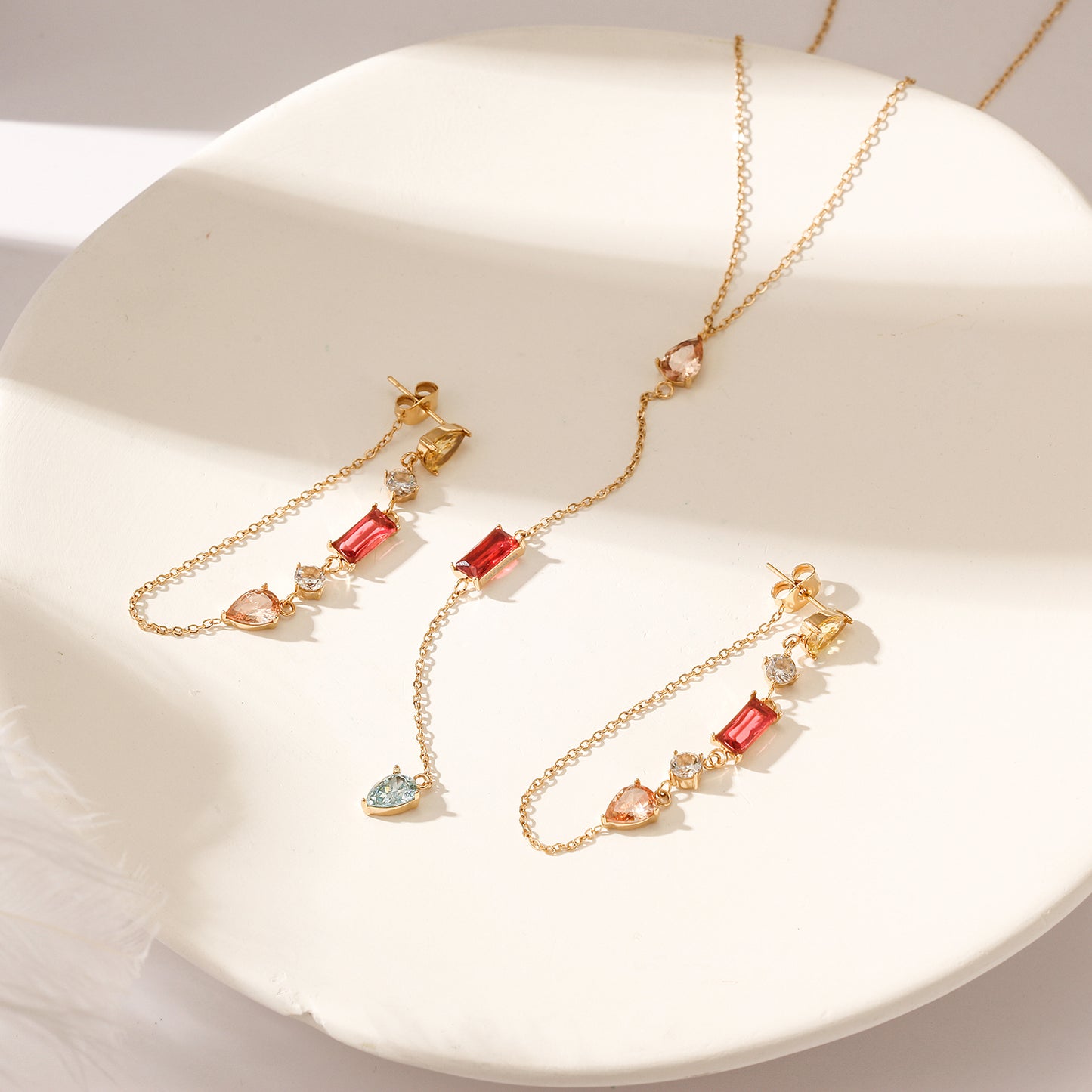 Colorful gemstone pendant necklace-NSSN809STGCZD
